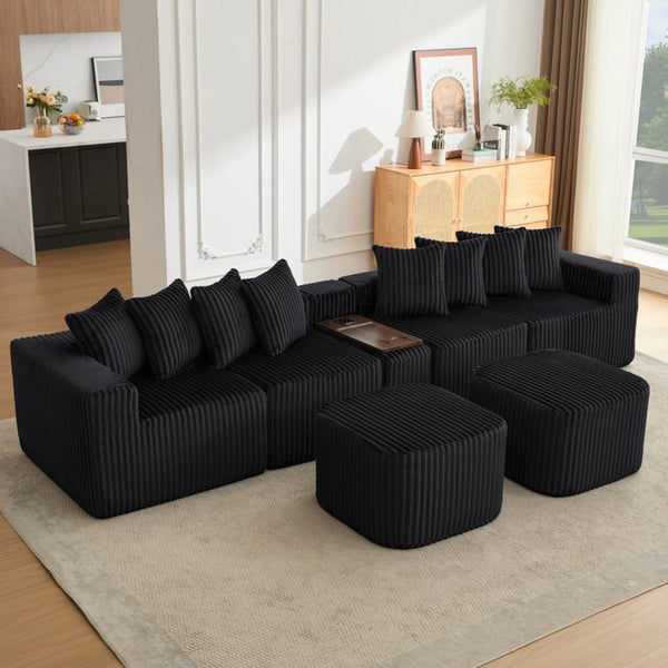 English Elm New Corduroy U Shaped Modular Sectional Sofa with Wireless Charging and Six Seat Comfort W2108S00155
