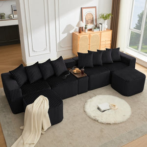 English Elm New Corduroy U Shaped Modular Sectional Sofa with Wireless Charging and Six Seat Comfort W2108S00155