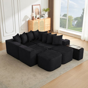 English Elm New Corduroy U Shaped Modular Sectional Sofa with Wireless Charging and Six Seat Comfort W2108S00155