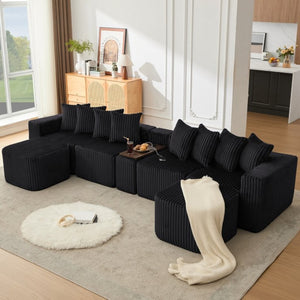 English Elm New Corduroy U Shaped Modular Sectional Sofa with Wireless Charging and Six Seat Comfort W2108S00155