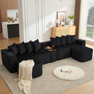 English Elm New Corduroy U Shaped Modular Sectional Sofa with Wireless Charging and Six Seat Comfort W2108S00155