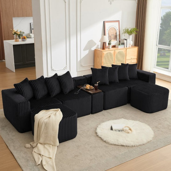 English Elm New Corduroy U Shaped Modular Sectional Sofa with Wireless Charging and Six Seat Comfort W2108S00155