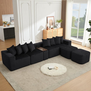 English Elm New Corduroy U Shaped Modular Sectional Sofa with Wireless Charging and Six Seat Comfort W2108S00155