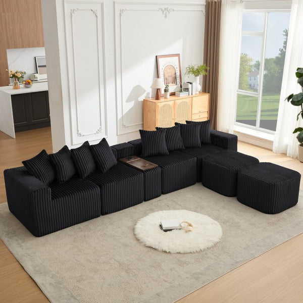 English Elm New Corduroy U Shaped Modular Sectional Sofa with Wireless Charging and Six Seat Comfort W2108S00155
