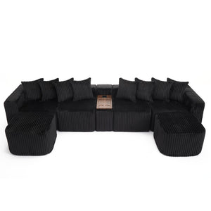 English Elm New Corduroy U Shaped Modular Sectional Sofa with Wireless Charging and Six Seat Comfort W2108S00155