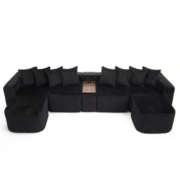 English Elm New Corduroy U Shaped Modular Sectional Sofa with Wireless Charging and Six Seat Comfort W2108S00155