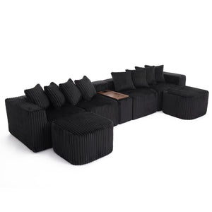 English Elm New Corduroy U Shaped Modular Sectional Sofa with Wireless Charging and Six Seat Comfort W2108S00155