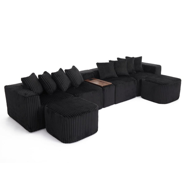 English Elm New Corduroy U Shaped Modular Sectional Sofa with Wireless Charging and Six Seat Comfort W2108S00155