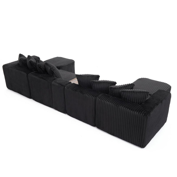 English Elm New Corduroy U Shaped Modular Sectional Sofa with Wireless Charging and Six Seat Comfort W2108S00155