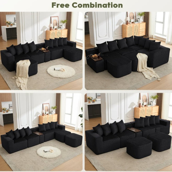 English Elm New Corduroy U Shaped Modular Sectional Sofa with Wireless Charging and Six Seat Comfort W2108S00155