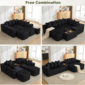 English Elm New Corduroy U Shaped Modular Sectional Sofa with Wireless Charging and Six Seat Comfort W2108S00155