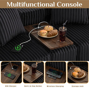 English Elm New Corduroy U Shaped Modular Sectional Sofa with Wireless Charging and Six Seat Comfort W2108S00155