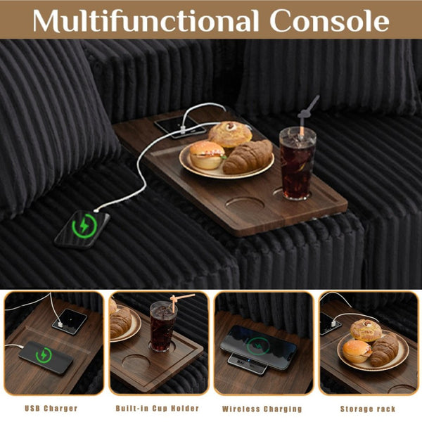 English Elm New Corduroy U Shaped Modular Sectional Sofa with Wireless Charging and Six Seat Comfort W2108S00155