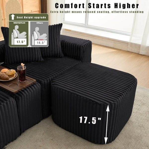 English Elm New Corduroy U Shaped Modular Sectional Sofa with Wireless Charging and Six Seat Comfort W2108S00155