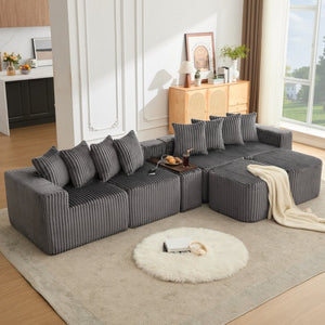 English Elm New Modular U Shaped Sectional Sofa Corduroy Six Seat with Wireless Charging Console W2108S00156