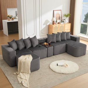 English Elm New Modular U Shaped Sectional Sofa Corduroy Six Seat with Wireless Charging Console W2108S00156