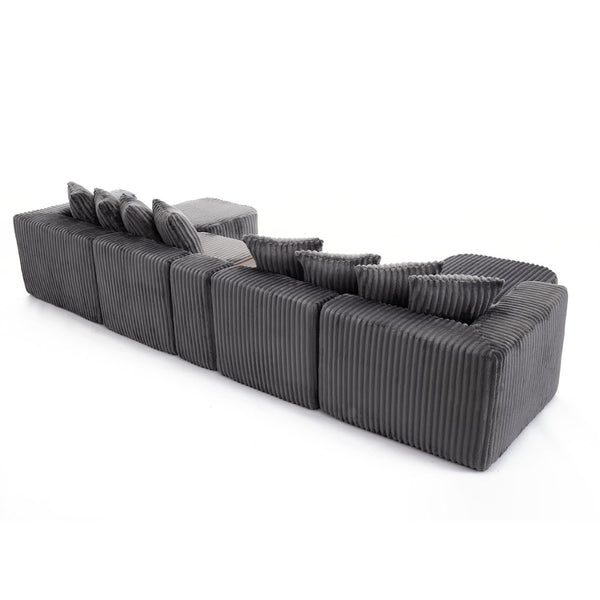 English Elm New Modular U Shaped Sectional Sofa Corduroy Six Seat with Wireless Charging Console W2108S00156