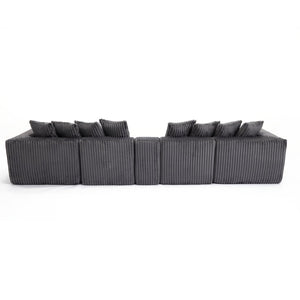 English Elm New Modular U Shaped Sectional Sofa Corduroy Six Seat with Wireless Charging Console W2108S00156