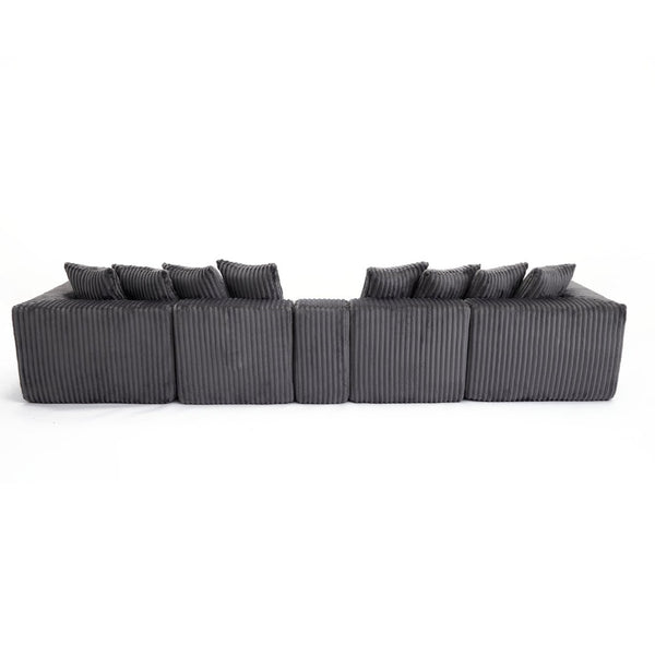 English Elm New Modular U Shaped Sectional Sofa Corduroy Six Seat with Wireless Charging Console W2108S00156