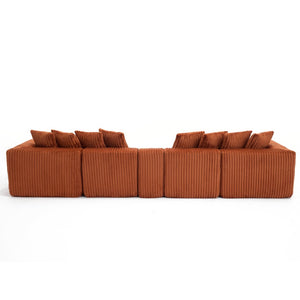 English Elm New U Shaped Corduroy Sectional with Built in Charging Console and Movable Footstool W2108S00157