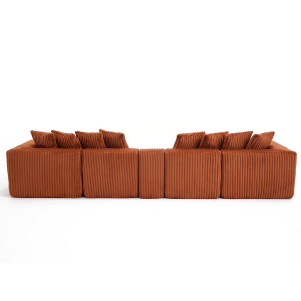 English Elm New U Shaped Corduroy Sectional with Built in Charging Console and Movable Footstool W2108S00157