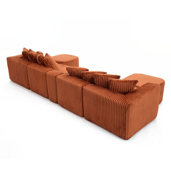 English Elm New U Shaped Corduroy Sectional with Built in Charging Console and Movable Footstool W2108S00157