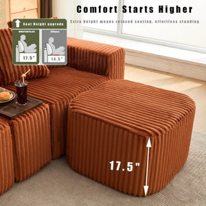 English Elm New U Shaped Corduroy Sectional with Built in Charging Console and Movable Footstool W2108S00157