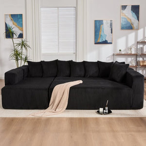 English Elm New Corduroy Modular U Shaped Sectional Sofa with Sleeper and Pocket Spring Cushions Black W2108S00158