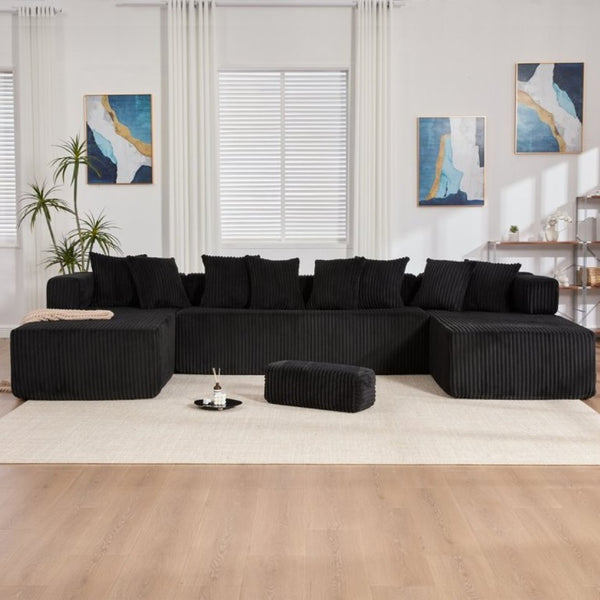 English Elm New Corduroy Modular U Shaped Sectional Sofa with Sleeper and Pocket Spring Cushions Black W2108S00158