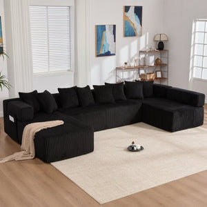 English Elm New Corduroy Modular U Shaped Sectional Sofa with Sleeper and Pocket Spring Cushions Black W2108S00158