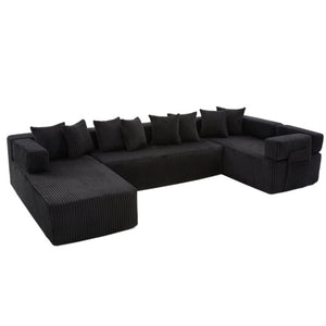 English Elm New Corduroy Modular U Shaped Sectional Sofa with Sleeper and Pocket Spring Cushions Black W2108S00158
