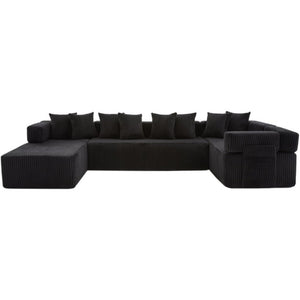 English Elm New Corduroy Modular U Shaped Sectional Sofa with Sleeper and Pocket Spring Cushions Black W2108S00158