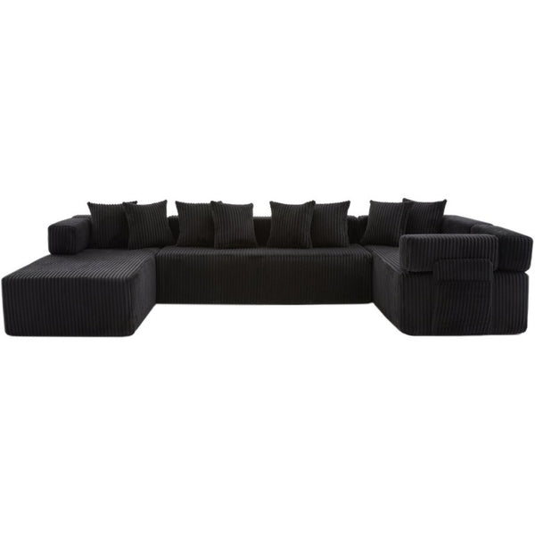 English Elm New Corduroy Modular U Shaped Sectional Sofa with Sleeper and Pocket Spring Cushions Black W2108S00158