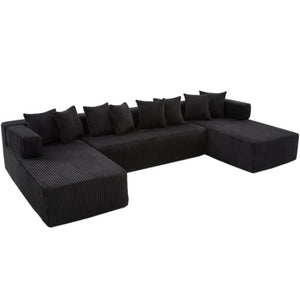 English Elm New Corduroy Modular U Shaped Sectional Sofa with Sleeper and Pocket Spring Cushions Black W2108S00158