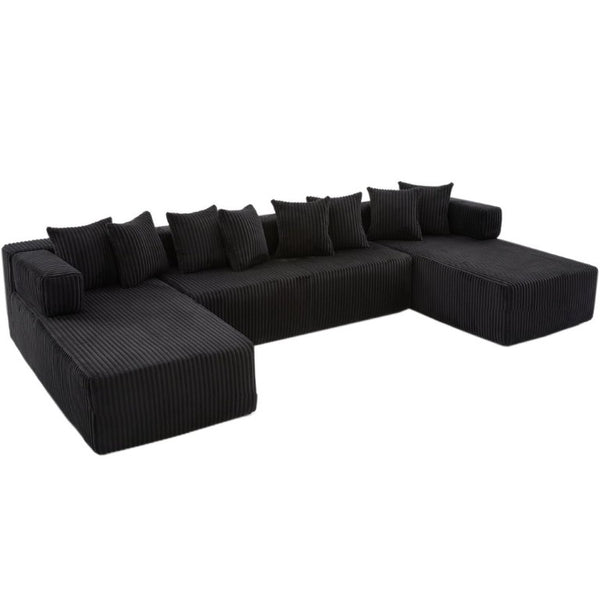 English Elm New Corduroy Modular U Shaped Sectional Sofa with Sleeper and Pocket Spring Cushions Black W2108S00158