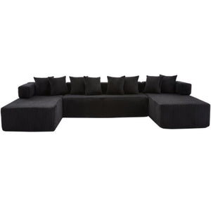 English Elm New Corduroy Modular U Shaped Sectional Sofa with Sleeper and Pocket Spring Cushions Black W2108S00158