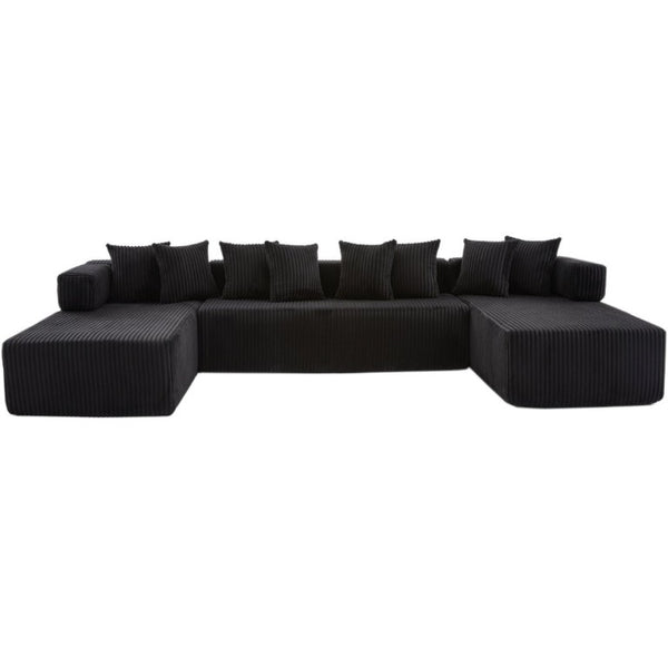 English Elm New Corduroy Modular U Shaped Sectional Sofa with Sleeper and Pocket Spring Cushions Black W2108S00158
