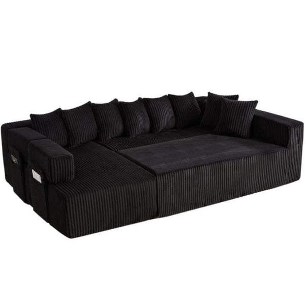 English Elm New Corduroy Modular U Shaped Sectional Sofa with Sleeper and Pocket Spring Cushions Black W2108S00158