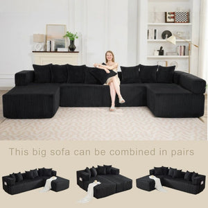 English Elm New Corduroy Modular U Shaped Sectional Sofa with Sleeper and Pocket Spring Cushions Black W2108S00158