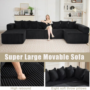 English Elm New Corduroy Modular U Shaped Sectional Sofa with Sleeper and Pocket Spring Cushions Black W2108S00158