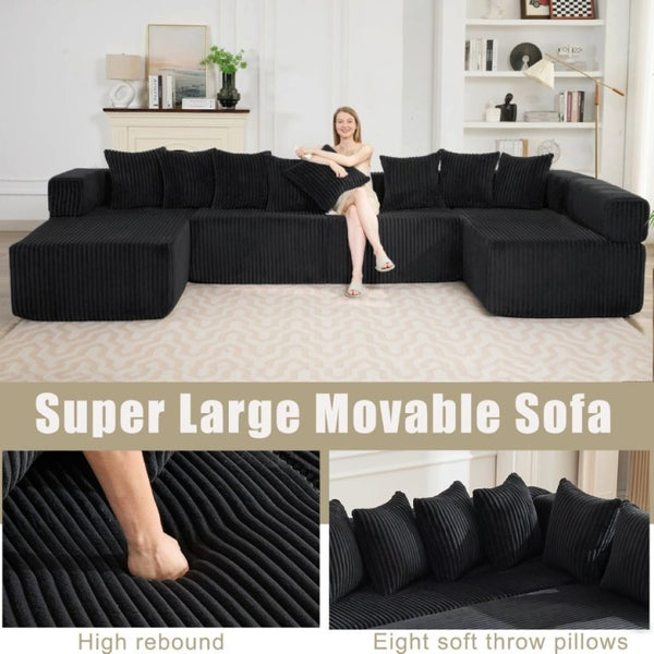 English Elm New Corduroy Modular U Shaped Sectional Sofa with Sleeper and Pocket Spring Cushions Black W2108S00158