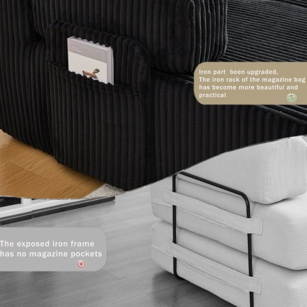 English Elm New Corduroy Modular U Shaped Sectional Sofa with Sleeper and Pocket Spring Cushions Black W2108S00158