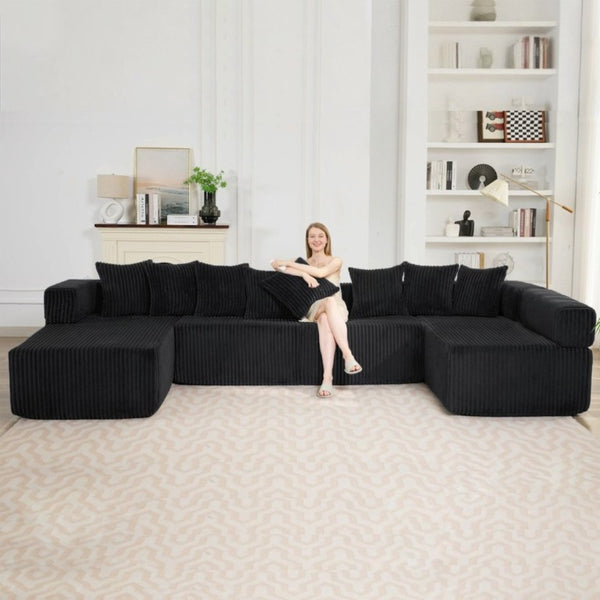 English Elm New Corduroy Modular U Shaped Sectional Sofa with Sleeper and Pocket Spring Cushions Black W2108S00158
