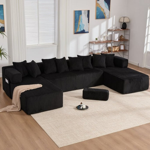 English Elm New Corduroy Modular U Shaped Sectional Sofa with Sleeper and Pocket Spring Cushions Black W2108S00158