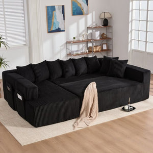 English Elm New Corduroy Modular U Shaped Sectional Sofa with Sleeper and Pocket Spring Cushions Black W2108S00158
