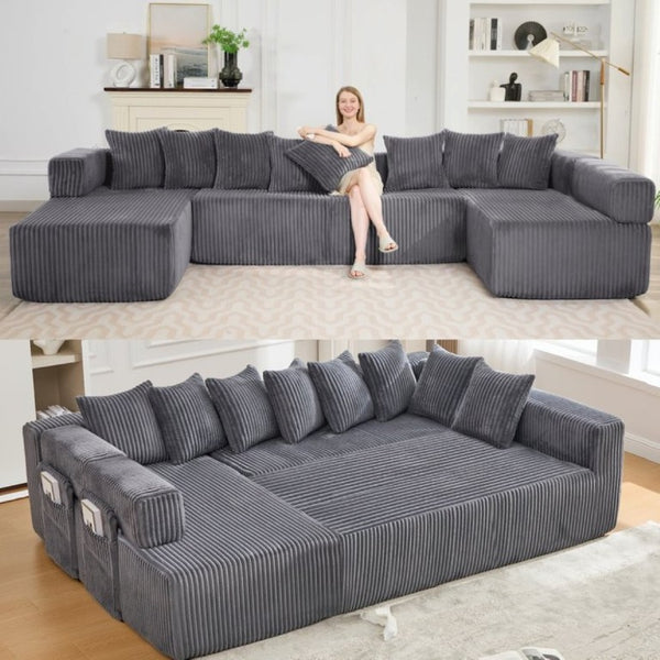English Elm New Corduroy Modular U Shaped Sectional Sofa with Sleeper and Pocket Spring Cushions Dark Gray W2108S00159