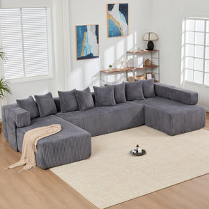 English Elm New Corduroy Modular U Shaped Sectional Sofa with Sleeper and Pocket Spring Cushions Dark Gray W2108S00159