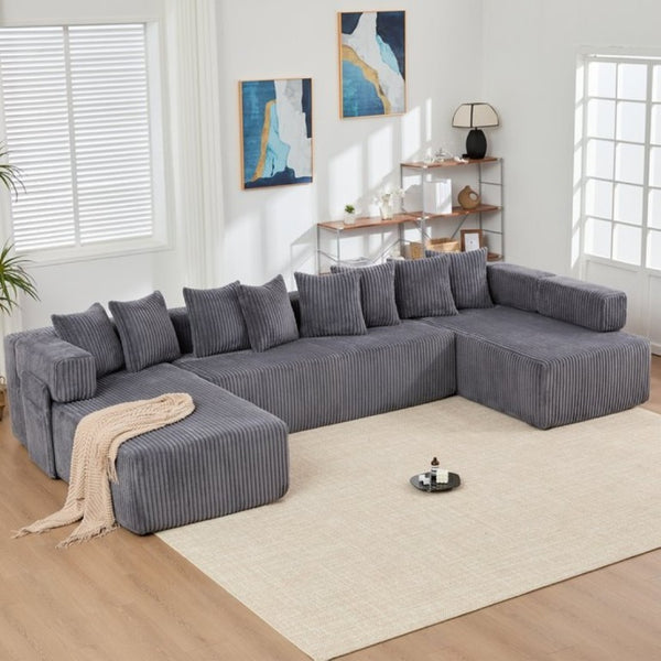 English Elm New Corduroy Modular U Shaped Sectional Sofa with Sleeper and Pocket Spring Cushions Dark Gray W2108S00159