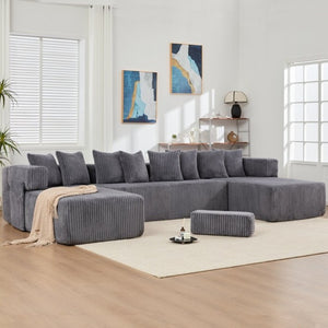 English Elm New Corduroy Modular U Shaped Sectional Sofa with Sleeper and Pocket Spring Cushions Dark Gray W2108S00159