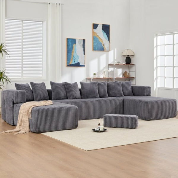 English Elm New Corduroy Modular U Shaped Sectional Sofa with Sleeper and Pocket Spring Cushions Dark Gray W2108S00159